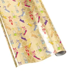 A History of Shoes Foil Embossed Metallic Gift Wrapping Paper in Gold - 30" x 6' Roll
