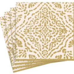 Annika Paper Linen Dinner Napkins in Ivory & Gold - 12 Per Package