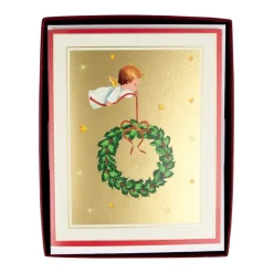 Baby Angel With Wreath Petite Boxed Christmas Cards - includes 15 cards & envelopes