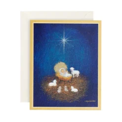 Baby In Manger Petite Boxed Christmas Cards - includes 15 cards & envelopes