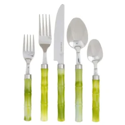 Bamboo Handle 5-Piece Stainless Steel Picnicware Set in Green