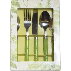 Bamboo Handle 5-Piece Stainless Steel Picnicware Set in Green