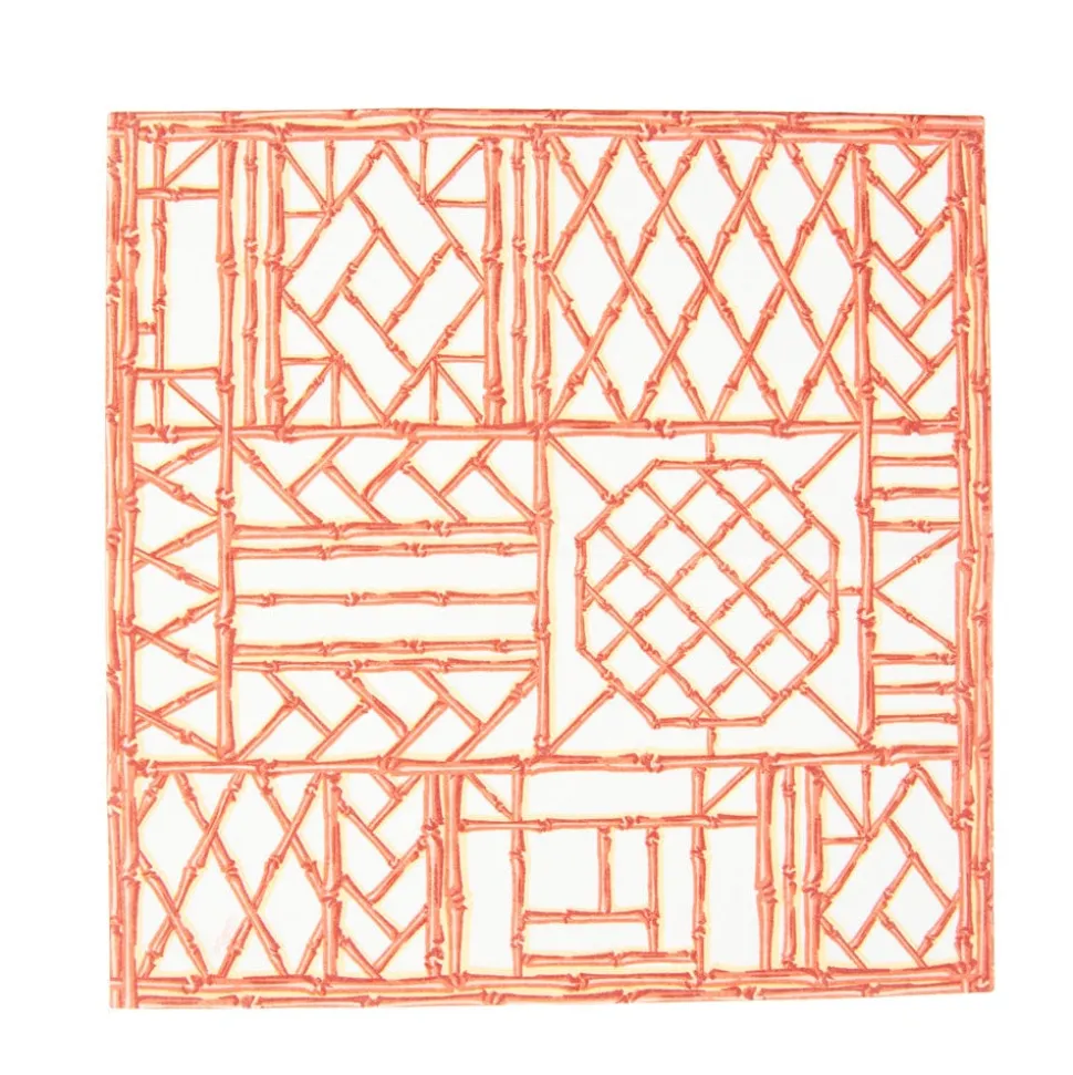Bamboo Screen Coral Paper Linen Cocktail Napkins - 15 Per Package