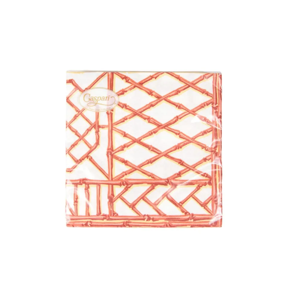 Bamboo Screen Coral Paper Linen Cocktail Napkins - 15 Per Package