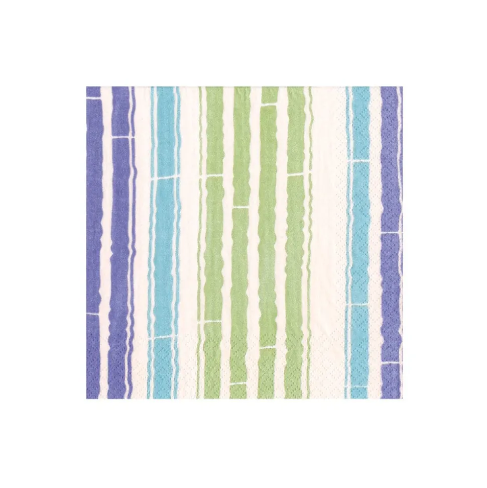 Bamboo Stripe Paper Cocktail Napkins in Blue & Green - 20 per Package