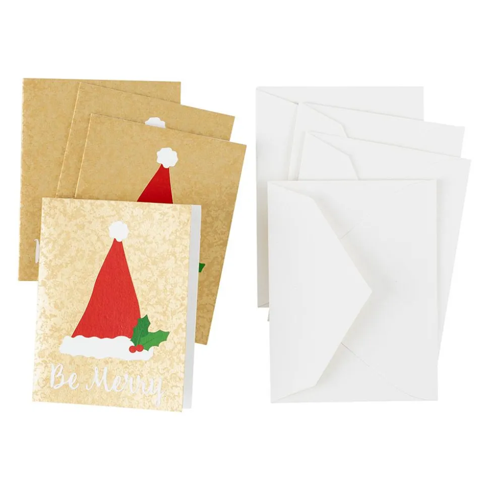 Be Merry Gift Enclosure Cards in Gold Foil - 4 Mini Cards & 4 Envelopes