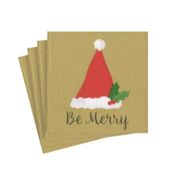Be Merry Paper Cocktail Napkins in Gold - 20 Per Package