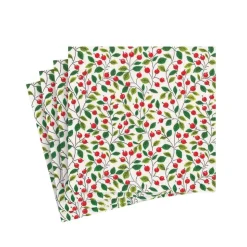 Berries and Leaves Paper Cocktail Napkins in White - 20 Per Package