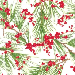Berries and Pine Gift Wrapping Paper in White - 30