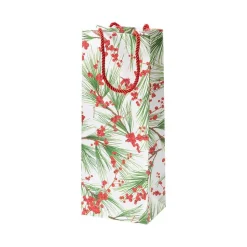 Berries and Pine Wine & Bottle Gift Bag in White - 1 Each
