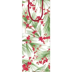 Berries and Pine Wine & Bottle Gift Bag in White - 1 Each