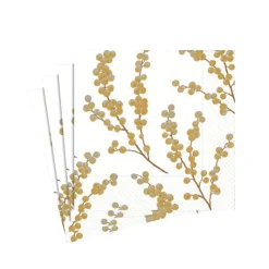 Berry Branches Paper Cocktail Napkins in White & Gold - 20 Per Package