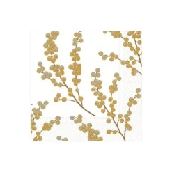 Berry Branches Paper Cocktail Napkins in White & Gold - 20 Per Package