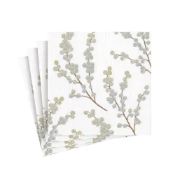 Berry Branches Paper Cocktail Napkins in White & Silver - 20 Per Package