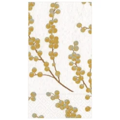 Berry Branches Paper Guest Towel Napkins in White & Gold - 15 Per Package