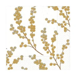 Berry Branches Paper Luncheon Napkins in White & Gold - 20 Per Package