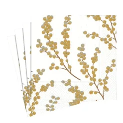 Berry Branches Paper Luncheon Napkins in White & Gold - 20 Per Package