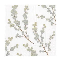 Berry Branches Paper Luncheon Napkins in White & Silver - 20 Per Package