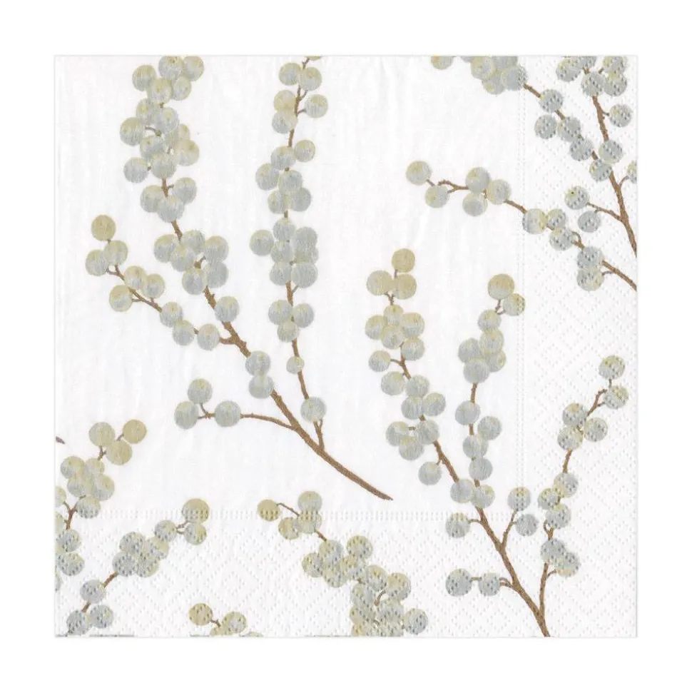 Berry Branches Paper Luncheon Napkins in White & Silver - 20 Per Package