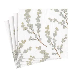 Berry Branches Paper Luncheon Napkins in White & Silver - 20 Per Package