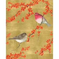 Birds And Berry Branches C-Sized Christmas Cards Pack in Cello - 5 Cards & 5 Envelopes