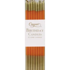 Birthday Slims Birthday Candles in Bright Orange & Gold - 16 Candles Per Box
