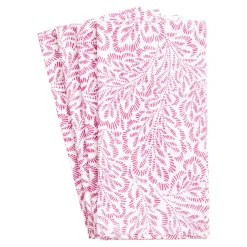Block Print Leaves Cotton Dinner Napkins in Fuchsia & White - Set of 4