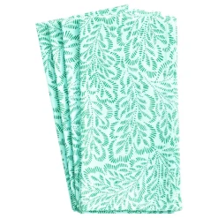 Block Print Leaves Cotton Dinner Napkins in Turquoise & Green - Set of 4