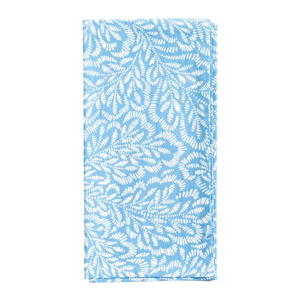 Block Print Leaves Cotton Dinner Napkins in Blue & White - Set of 4