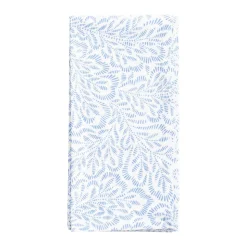 Block Print Leaves Cotton Dinner Napkins in White & Blue - Set of 4, Three Sets