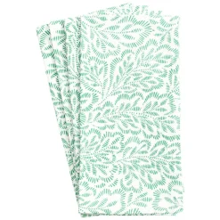 Block Print Leaves Cotton Dinner Napkins in Green & White - Set of 4