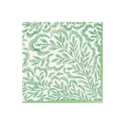 Block Print Leaves Paper Cocktail Napkins in Green - 20 Per Package
