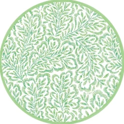 Block Print Leaves Round Paper Placemats in Green - 12 Per Package