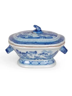 Blue and White Canton Tureen - 7"