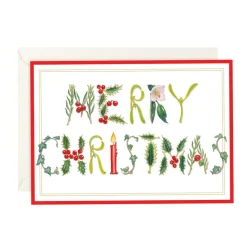 Botanical Merry Christmas Small Boxed Christmas Cards - 15 Cards & 15 Envelopes