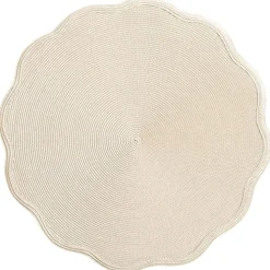Braided Scallop Edge Round Placemat in Sand & Silver - 1 Each