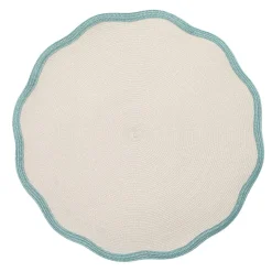 Braided Scallop Edge Round Placemat in Silver & Aqua - 1 Each
