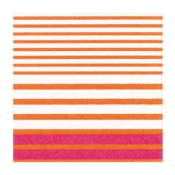 Breton Stripe Luncheon Napkins in Coral & Fuchsia - 20 Per Package