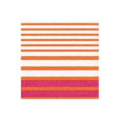 Breton Stripe Paper Cocktail Napkins in Coral & Fuchsia - 20 per Package