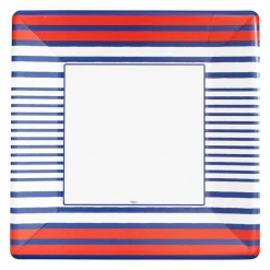 Breton Stripe Square Dinner Plates in Blue - 8 Per Package
