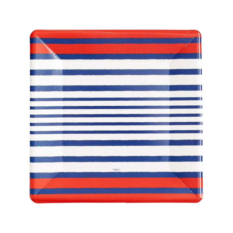 Breton Stripe Square Salad & Dessert Plates in Blue- 8 Per Package