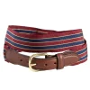 Brick, Navy & Gold Grosgrain Belt with Brown Leather