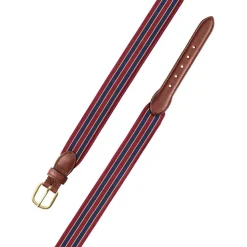 Brick, Navy & Gold Grosgrain Belt with Brown Leather