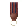 Brick, Navy & Gold Stripe Key Ring with Leather Trim