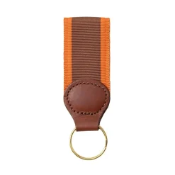 Brown & Orange Stripe Key Ring with Leather Trim