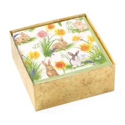 Bunnies and Daffodils Boxed Paper Cocktail Napkins - 40 Per Box