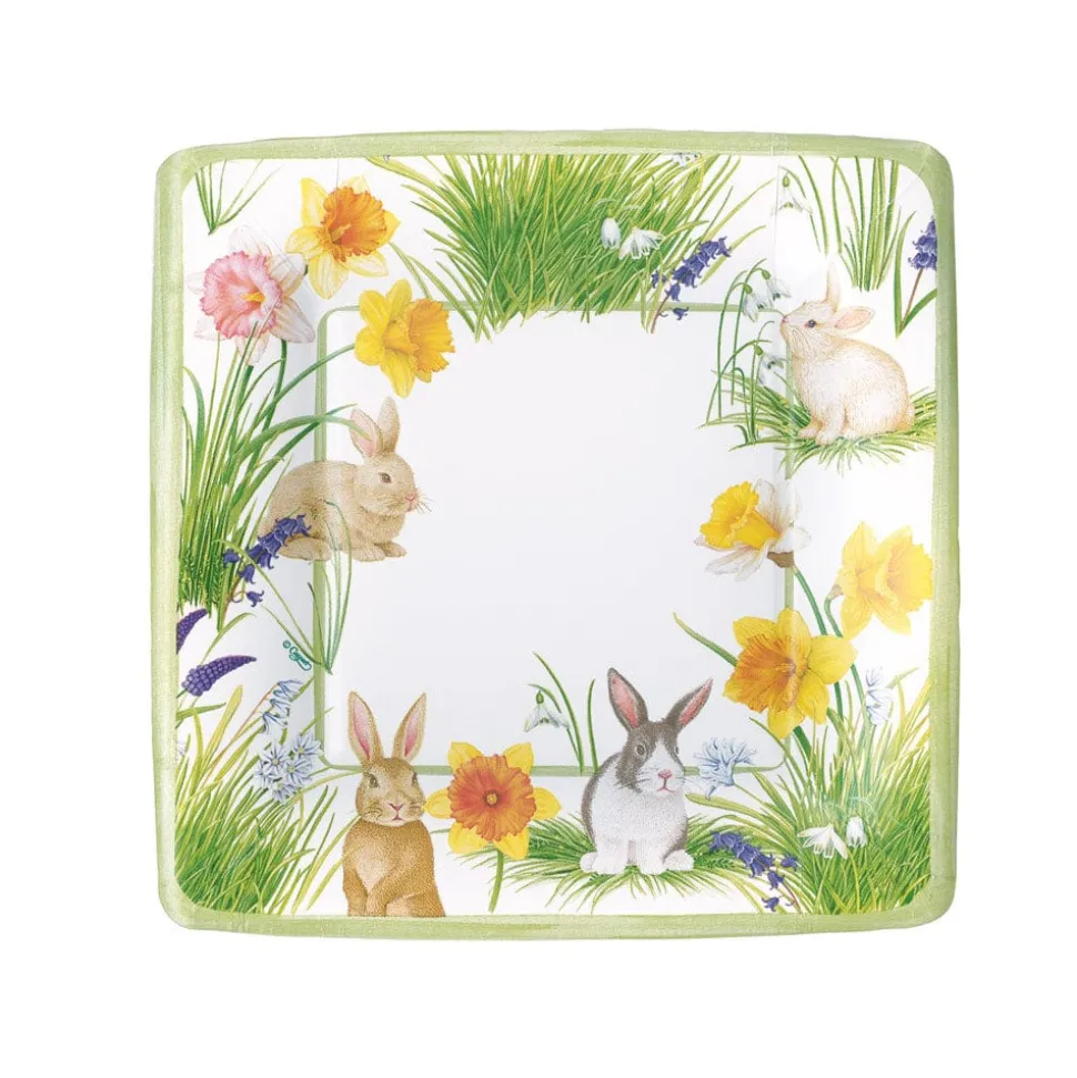 Bunnies and Daffodils Square Paper Salad & Dessert Plates - 8 Per Package