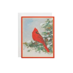 Cardinal And Evergreen Petite Boxed Christmas Cards - includes 15 cards & envelopes