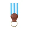 Carolina Blue & White Key Ring with Leather Trim
