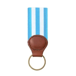 Carolina Blue & White Key Ring with Leather Trim